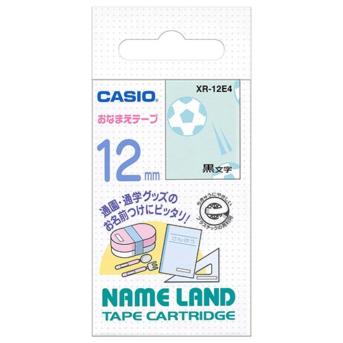 カシオ　ＮＡＭＥ　ＬＡＮＤ　おなまえテープ　１２ｍｍ×４ｍ　サッカーボール柄／黒文字　ＸＲ－１２Ｅ４　１個