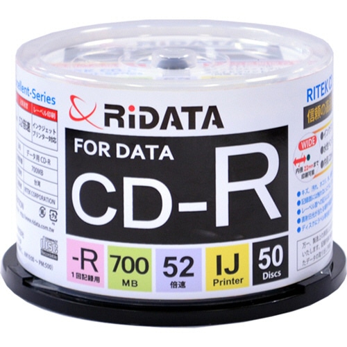 RiDATA データ用CD-R 700MB 1-52倍速 ホワイトワイドプリンタブル スピンドルケース CD-R700EXWP.50RT C 1パック(50枚)