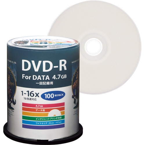 ハイディスク データ用DVD-R 4.7GB 1-16倍速 ホワイトワイドプリンタブル スピンドルケース HDDR47JNP100 1パック(100枚)