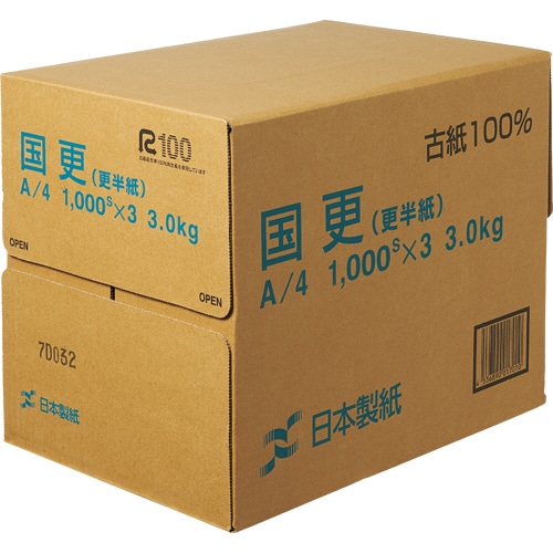日本製紙 国更(更紙・わら半紙) A4T目 49g/m2 KNZ-A4 1箱(3000枚:1000枚×3冊)