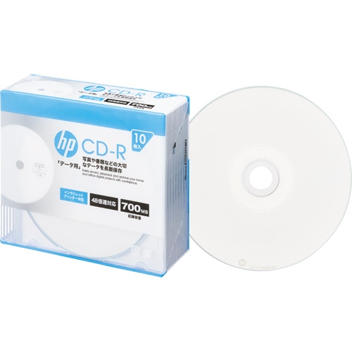 HP データ用CD-R 700MB 1-48倍速 ホワイトワイドプリンタブル 5mmスリムケース CDR80CHPW10A 1パック(10枚)