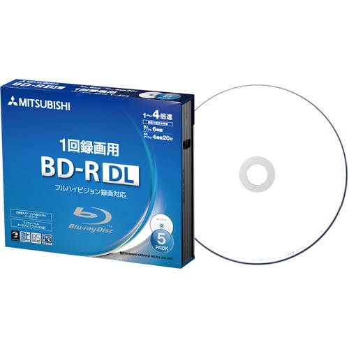 三菱ケミカルメディア 録画用BD-R DL 260分 1-4倍速 ホワイトワイドプリンタブル 5mmスリムケース VBR260YP5D1 1パック(5枚)