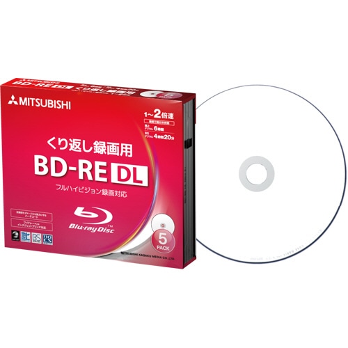 三菱ケミカルメディア 録画用BD-RE DL 260分 1-2倍速 ホワイトワイドプリンタブル 5mmスリムケース VBE260NP5D1 1パック(5枚)