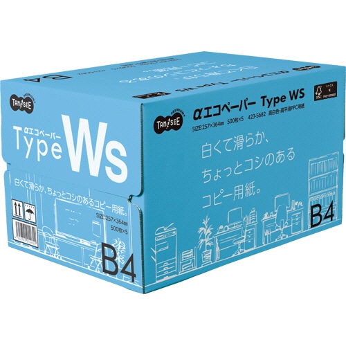 TANOSEE αエコペーパー タイプWS 白くて滑らか、ちょっとコシのあるコピー用紙。 B4 1箱(2500枚:500枚×5冊)