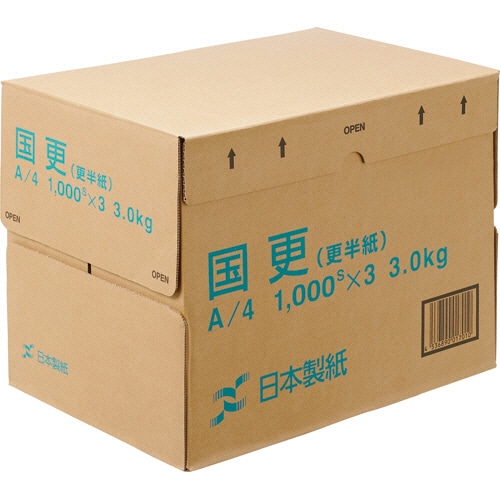 日本製紙 国更(更紙・わら半紙) A4T目 48.4g/m2 KNZN-A4 1箱(3000枚:1000枚×3冊)