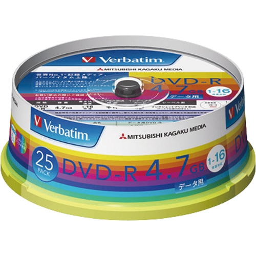バーベイタム データ用DVD-R 4.7GB 1-16倍速 ホワイトワイドプリンタブル スピンドルケース DHR47JP25V1 1パック(25枚)