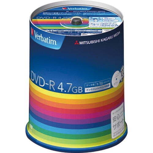 バーベイタム データ用DVD-R 4.7GB 1-16倍速 ホワイトワイドプリンタブル スピンドルケース DHR47JP100V3 1パック(100枚)