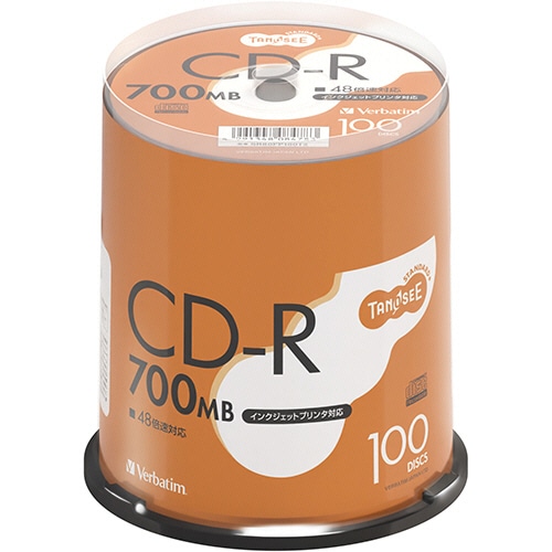 TANOSEE バーベイタム データ用CD-R 700MB 48倍速 ホワイトプリンタブル スピンドルケース SR80FP100T2 1パック(100枚)