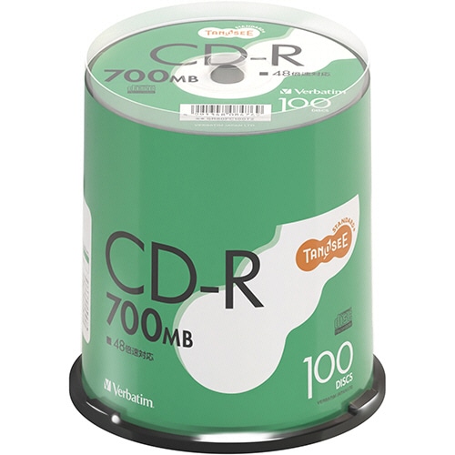 TANOSEE バーベイタム データ用CD-R 700MB 48倍速 ブランドシルバー スピンドルケース SR80FC100T2 1パック(100枚)