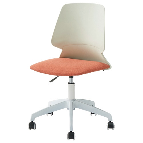不二貿易 オフィスチェアー ミル 肘なし ホワイトシェル 座:オレンジ 38173 1脚