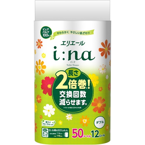 大王製紙 エリエール i:na(イーナ)トイレットティシュー ダブル 芯あり 50m 華やぐフローラルの香り 1パック(12ロール)