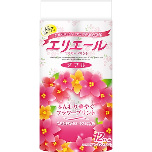 大王製紙 エリエール トイレットティシュー フラワープリント ダブル 芯あり 香りつき 25m 1パック(12ロール)