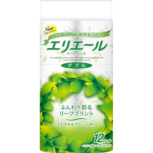 大王製紙 エリエール トイレットティシュー リーフプリント ダブル 芯あり 香りつき 25m 1パック(12ロール)