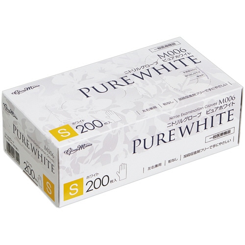 川西工業　ニトリルグローブ　ピュアホワイト　Ｓ　Ｍ００６－Ｓ　１箱（２００枚）