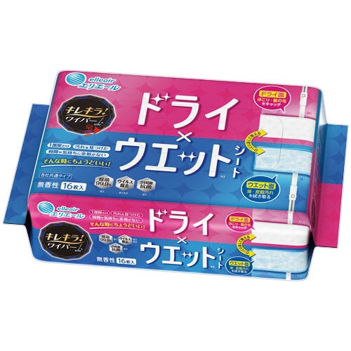 大王製紙　エリエール　キレキラ！ワイパー　ドライ×ウエットシート　１パック（１６枚）