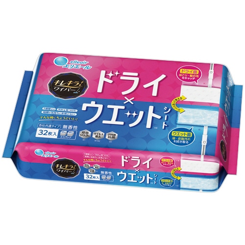 大王製紙　エリエール　キレキラ！ワイパー　ドライ×ウエットシート　１パック（３２枚：１６枚×２袋）