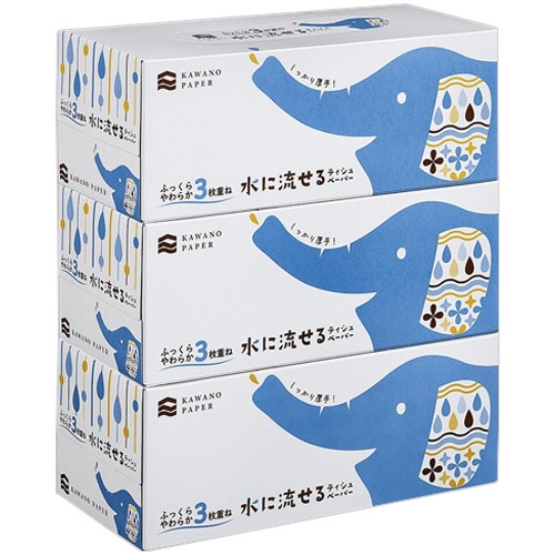 河野製紙 水に流せるボックスティッシュ 3枚重ね 120組/箱 1パック(3箱)