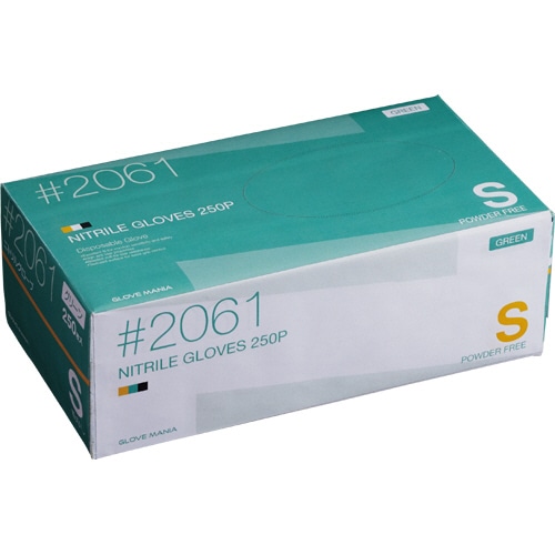 川西工業 ニトリル 使いきり手袋 粉なし S グリーン #2061 1箱(250枚)