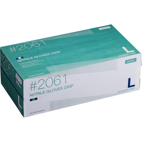 川西工業 ニトリル 使いきり手袋 粉なし L グリーン #2061 1箱(250枚)