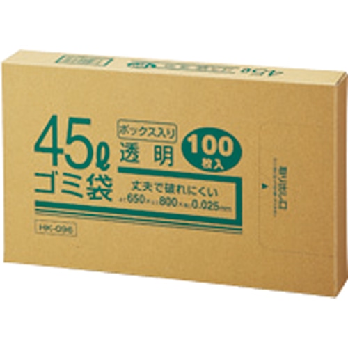 クラフトマン 業務用透明 メタロセン配合厚手ゴミ袋 45L BOXタイプ HK-096 1箱(100枚)
