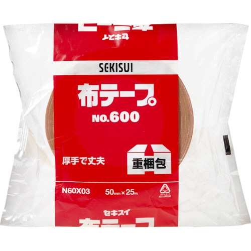 積水化学工業 布テープ No.600 50mm×25m 厚み0.31mm 黄土色 N60X03 1巻