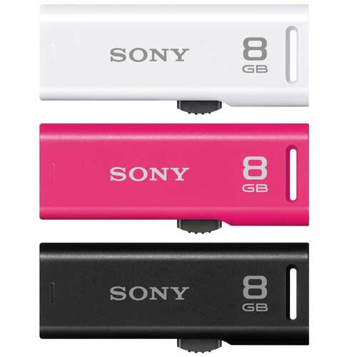 ソニー スライドアップ USBメモリー ポケットビット カラーミックスパック 8GB ブラック・ホワイト・ピンク キャップレス USM8GR 3C 1セット(3