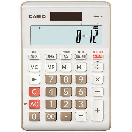 カシオ 余り計算電卓 12桁 ミニジャストタイプ ベージュ MP-12R-BE-N 1台