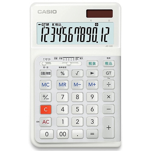 カシオ 人間工学電卓 12桁 ジャストタイプ ホワイト JE-12D-WE-N 1台