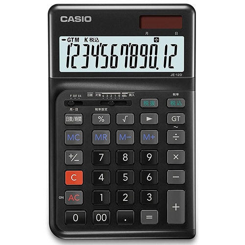 カシオ 人間工学電卓 12桁 ジャストタイプ ブラック JE-12D-BK-N 1台