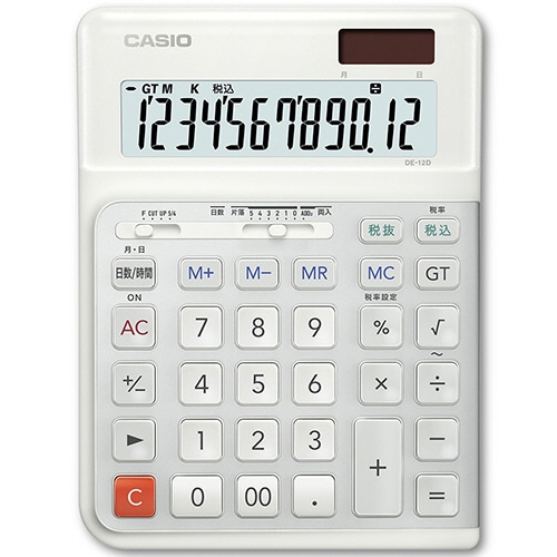 カシオ 人間工学電卓 12桁 デスクタイプ ホワイト DE-12D-WE-N 1台