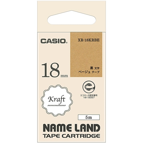 カシオ　ＮＡＭＥ　ＬＡＮＤ　クラフトテープ　１８ｍｍ×５ｍ　ベージュ／黒文字　ＸＲ－１８ＫＲＢＥ　１個