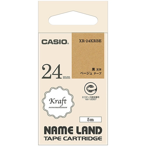 カシオ　ＮＡＭＥ　ＬＡＮＤ　クラフトテープ　２４ｍｍ×５ｍ　ベージュ／黒文字　ＸＲ－２４ＫＲＢＥ　１個