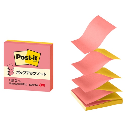 3M ポスト・イット ポップアップノート 詰替用 75×75mm ツインカラー(グアバ/ビビットイエロー) 654POP-RVY 1冊