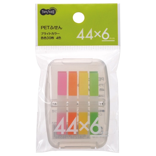 TANOSEE PETふせん ケース付 44×6mm ブライトカラー4色 1セット