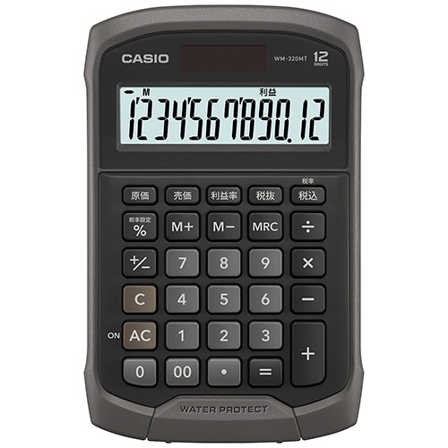 カシオ　防水・防塵電卓　１２桁　ミニジャストタイプ　ブラック　ＷＭ－３２０ＭＴ－ＢＫ－Ｎ　１台