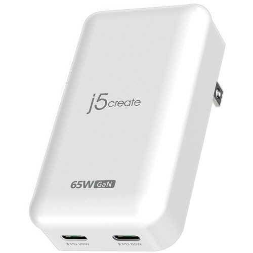j5 Create 65W GaN スリム PD対応 USB-C 2ポート充電器 ホワイト JUP2465 1個
