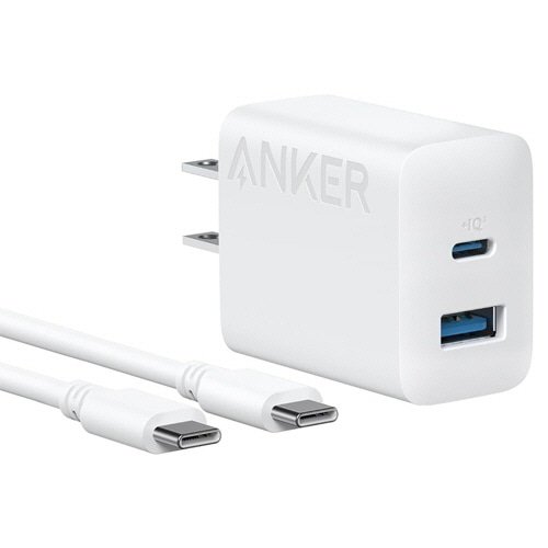 アンカージャパン　急速充電器　ＡＮＫＥＲ　Ｃｈａｒｇｅｒ（２０Ｗ　２ポート）ｗｉｔｈ　ＵＳＢ－Ｃケーブル　ホワイト　Ｂ２３４８Ｎ２１　１個