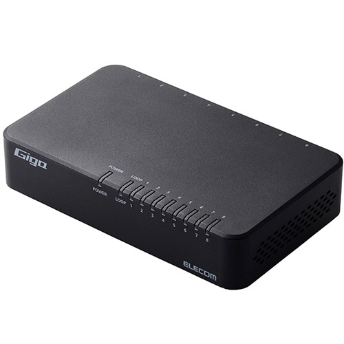 エレコム Giga対応8ポートスイッチ(プラ筐体/ACアダプター) ブラック RoHS指令準拠(10物質) EHC-G08PA4-B 1台