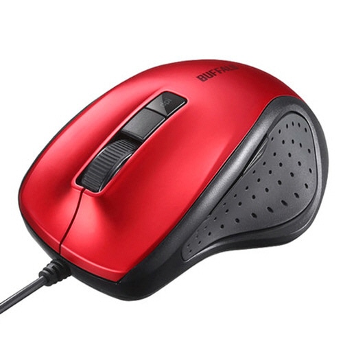 バッファロー　有線　ＢｌｕｅＬＥＤ　光学式マウス　静音　５ボタン　レッド　ＢＳＭＢＵ３００ＲＤ　１個