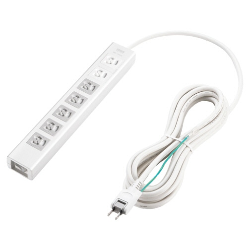サンワサプライ　抜け止めシャッタータップ　５個口連動集中スイッチ＋雷ガード（２Ｐプラグ）タイプ　３Ｐ・７個口　５ｍ（ＲｏＨＳ指令１０準拠）　ＴＡＰ－Ｆ３７ＳＨ－