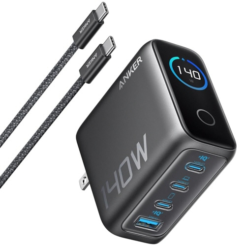 アンカージャパン　急速充電器　ＡＮＫＥＲ　Ｃｈａｒｇｅｒ（１４０Ｗ　４ポート）ｗｉｔｈ　ＵＳＢ－Ｃケーブル　ダークグレー　Ｂ２６９７ＮＺ１　１個