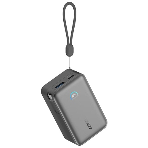 アンカージャパン　モバイルバッテリー　ＡＮＫＥＲ　Ｎａｎｏ　Ｐｏｗｅｒ　Ｂａｎｋ　（１００００ｍＡｈ　４５Ｗ　巻取り式　ＵＳＢ－Ｃケーブル）　ブラック　Ａ１６３