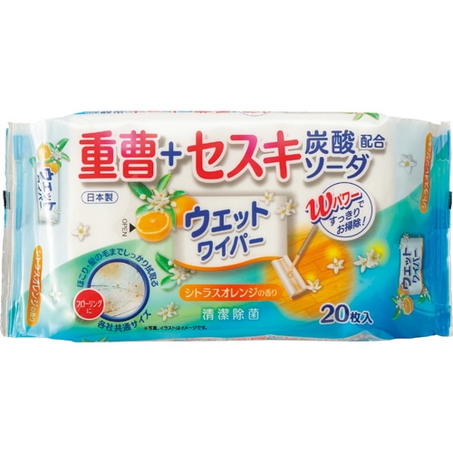 ティー・エイチ・ティー フローリングワイパー用ウェットワイパー 重曹+セスキ・炭酸ソーダ配合 シトラスオレンジの香り 1パック(20枚)