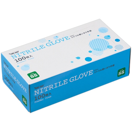 川西工業　ニトリル使いきり手袋　パウダーフリー　ブルー　ＳＳ　＃２０４１　１箱（１００枚）