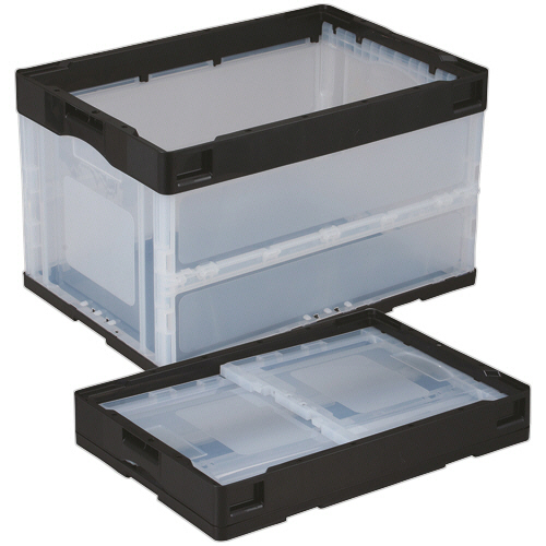 岐阜プラスチック工業　リサイクル折りたたみコンテナー　フタなし　５０Ｌ　ブラック／透明　ＣＢ－Ｓ５１ＮＲ　１台
