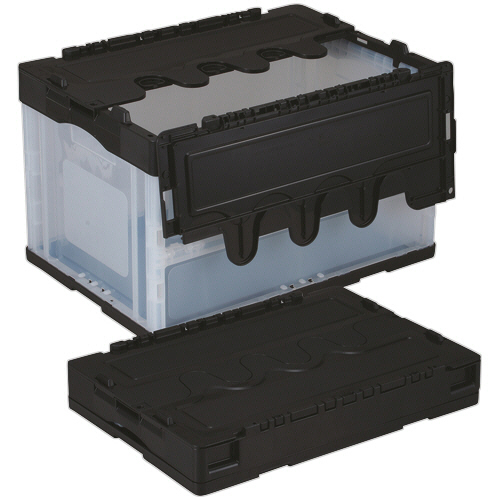岐阜プラスチック工業　リサイクル折りたたみコンテナー　フタ一体型　５０Ｌ　ブラック／透明　ＣＦ－Ｓ５１ＮＲ　１台