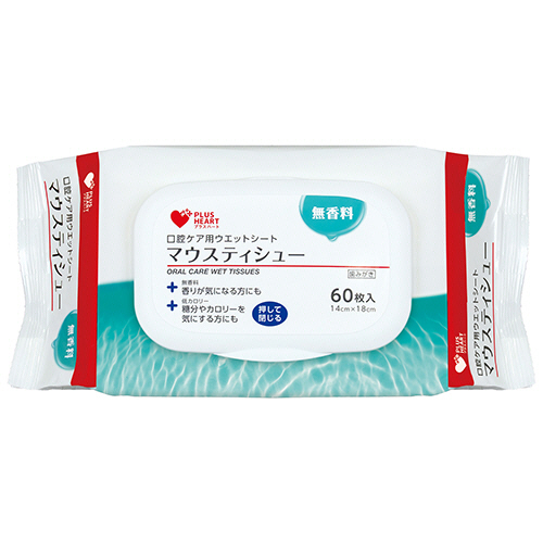 オオサキメディカル　プラスハート　口腔ケア用ウエットシート　マウスティシュー　フタ付　無香料　１パック（６０枚）