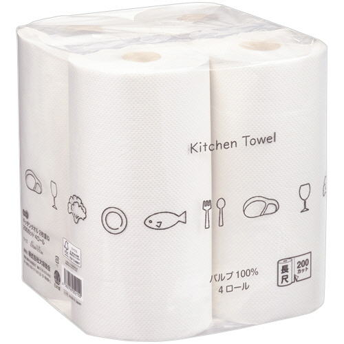ＴＡＮＯＳＥＥ　キッチンタオル長尺　２００カット／ロール　１パック（４ロール）