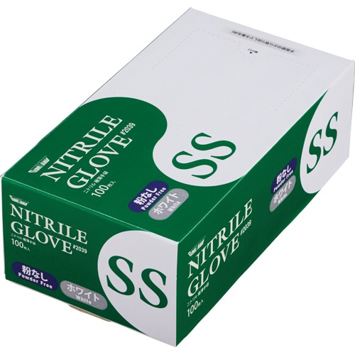 川西工業 ニトリル 使いきり極薄手袋 粉なし ホワイト SS #2039 1箱(100枚)