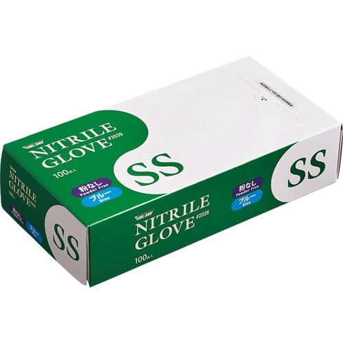 川西工業 ニトリル 使いきり極薄手袋 粉なし ブルー SS #2039 1箱(100枚)
